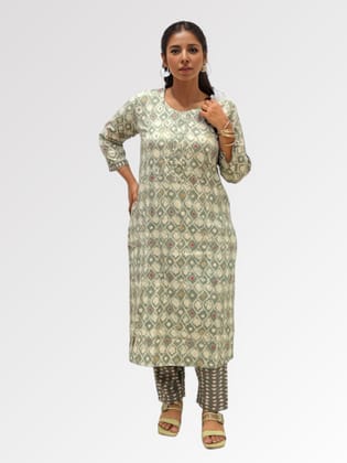 Grey Printed Pant Set-42