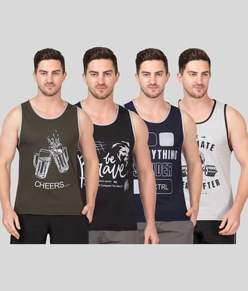 Looks United Pack of 4 Cotton Gym Vest For Men ( Multicolor )