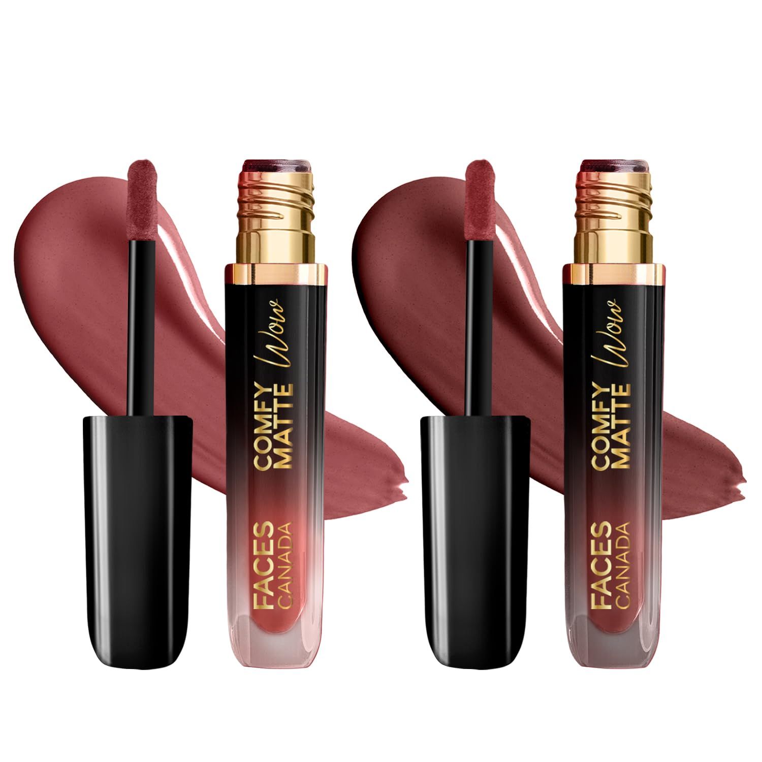 FACES CANADA Comfy Matte Wow Liquid Lipstick - The Latte Edit, (3.8ml x 2) | Choco Couture 01 + Cocoa Crush 07 | Long Lasting | Matte Finish | Lipstick Combo | Pack of 2 FACES CANADA Comfy Matte Wow Liquid Lipstick - The Latte Edit, (3.8ml x 2) | Choco C
