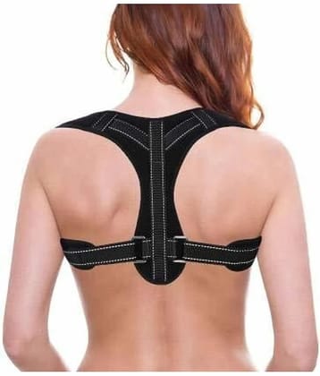 FAZTER Unisex Posture Corrector With Metallic Plate/Adjustable Upper Back Clavicle Brace Posture Corrector (Black) - Free Size