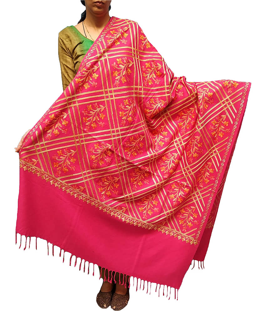 KASHMIRI Pink Ari Embroidery Shawl