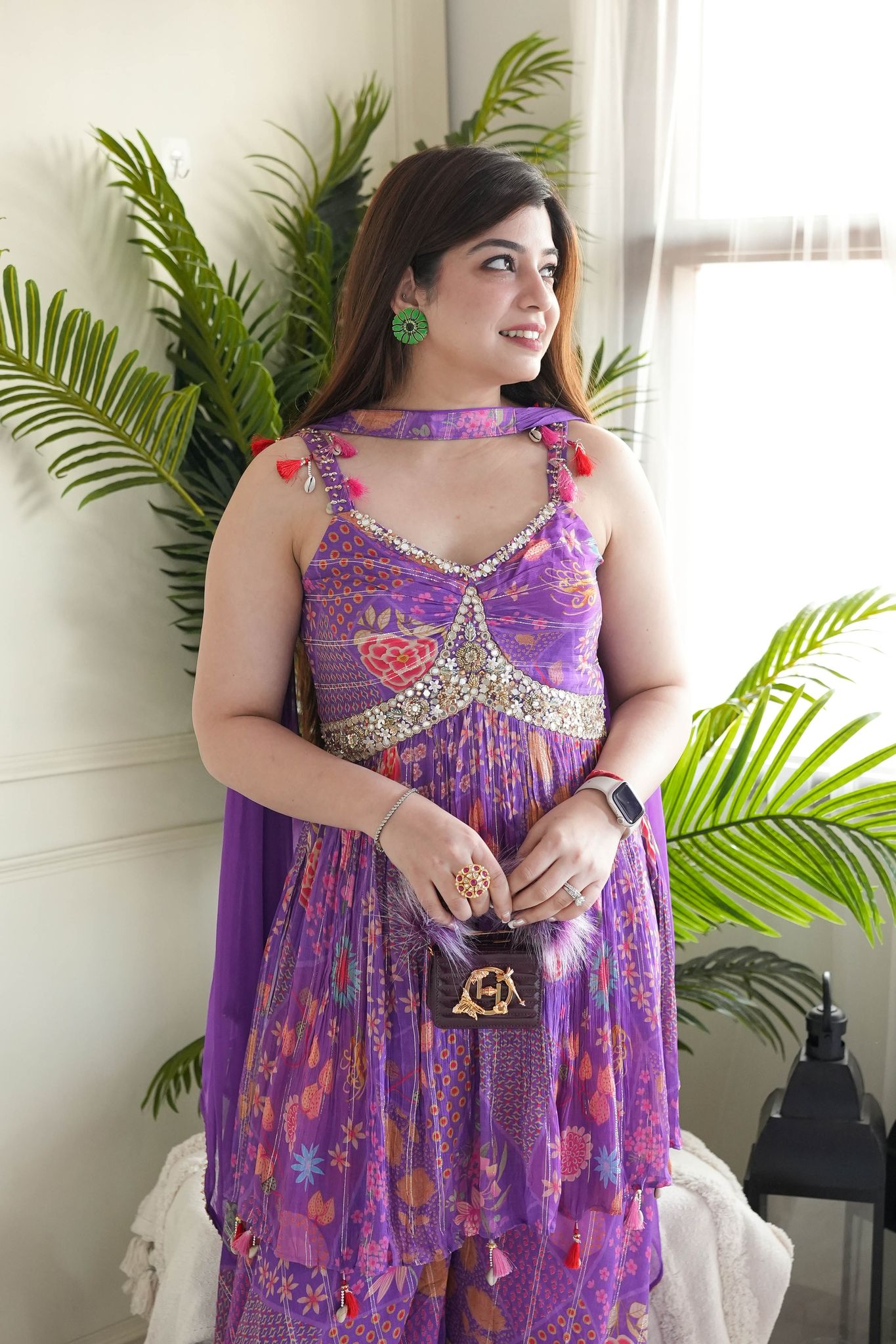 Ghera Purple Printed Sharara Set-M / Black