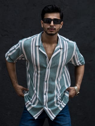 Striped Berly Green Half Sleeve Shirt-S