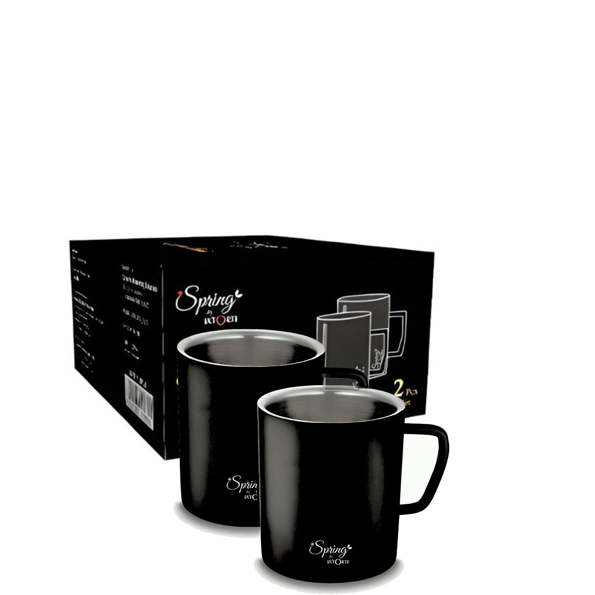 Stainless Steel Coffee and Tea Mugs - 150ml (5.07 oz) - Set of 2 - Powder Coated Exterior, Steel Interior Stainless Steel Coffee and Tea Mugs - 150ml (5.07 oz) - Set of 2 - Powder Coated Exterior, Steel Interior - Black