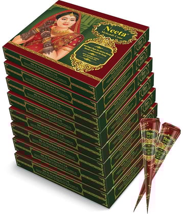 Neeta Mehendi Cones for Hand Desgning & Wedding, Bridal Mehandi Cone Reddish Brown Color 12 Pcs in 1 Box (Pack of 8)