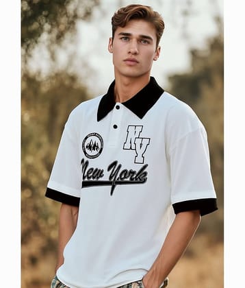 TAZO Men Cotton Blend Oversized Fit Printed Polo T Shirt ( White )