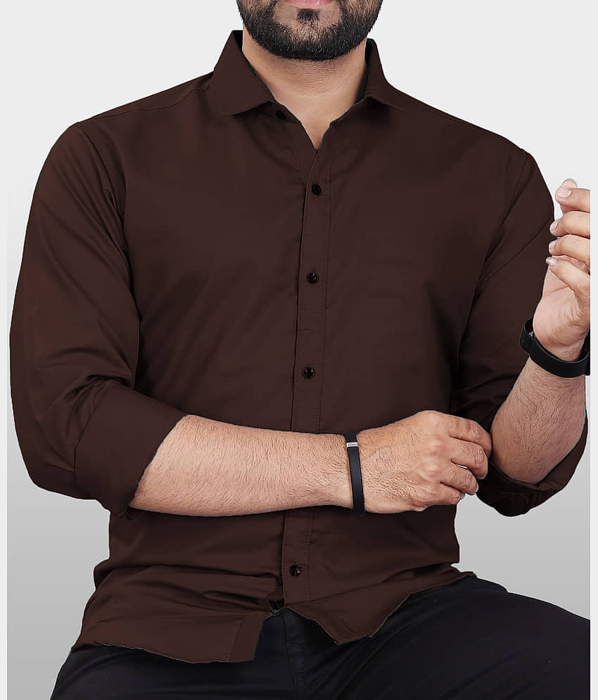 Eviqe Cotton Blend Regular Fit Solids Full Sleeves Men's Casual Shirt - Coffee ( Pack of 1 )