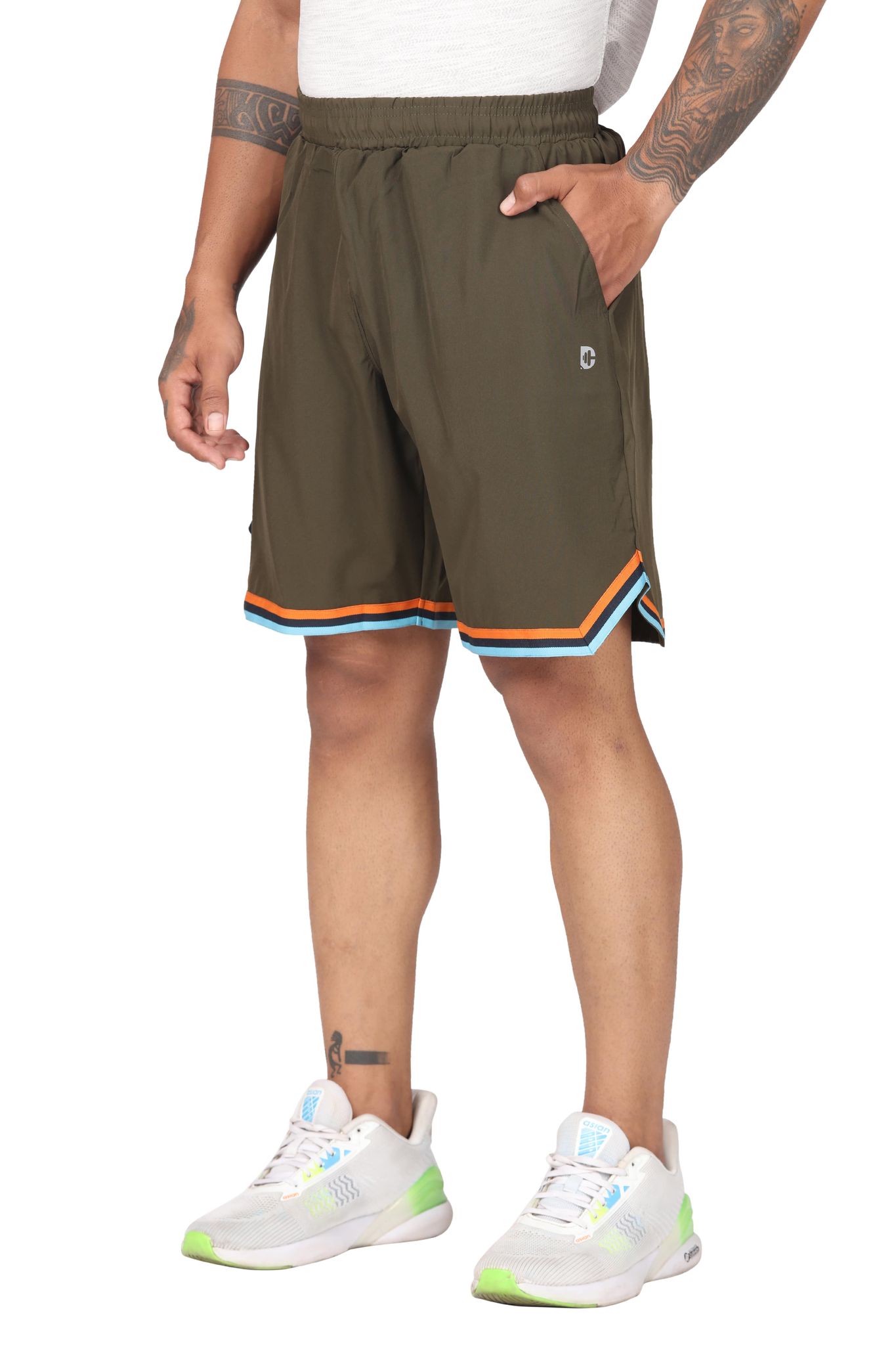 Men's Moisture-wicking and V-cut workout Olive Shorts-M