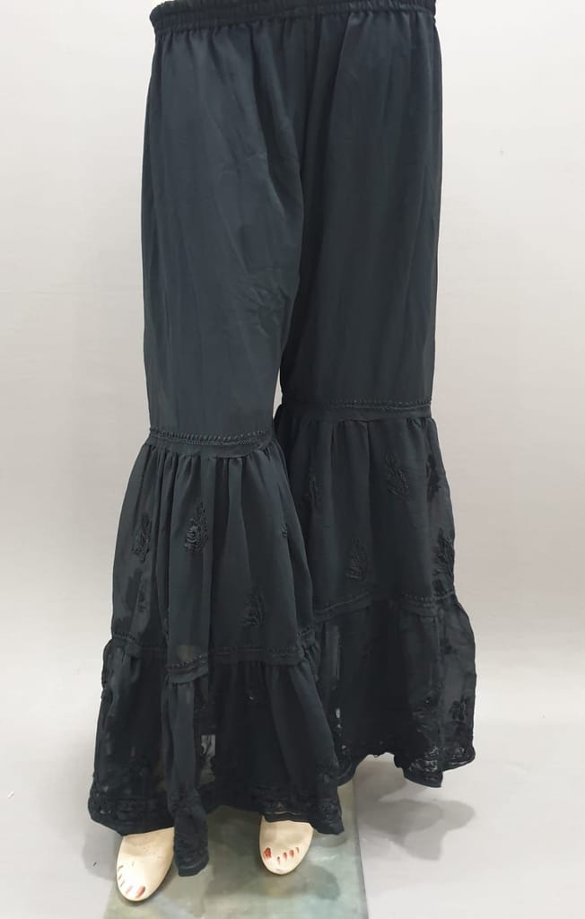 Hand Embroidered Chkankari Flared Black Colour Sarara