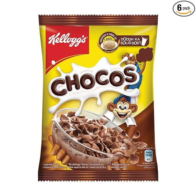 Kelloggs Chocos - With Protein & Fibre Of 1 Roti In Each Bowl, High In Calcium & Protein, Breakfast Cereals, 52 g