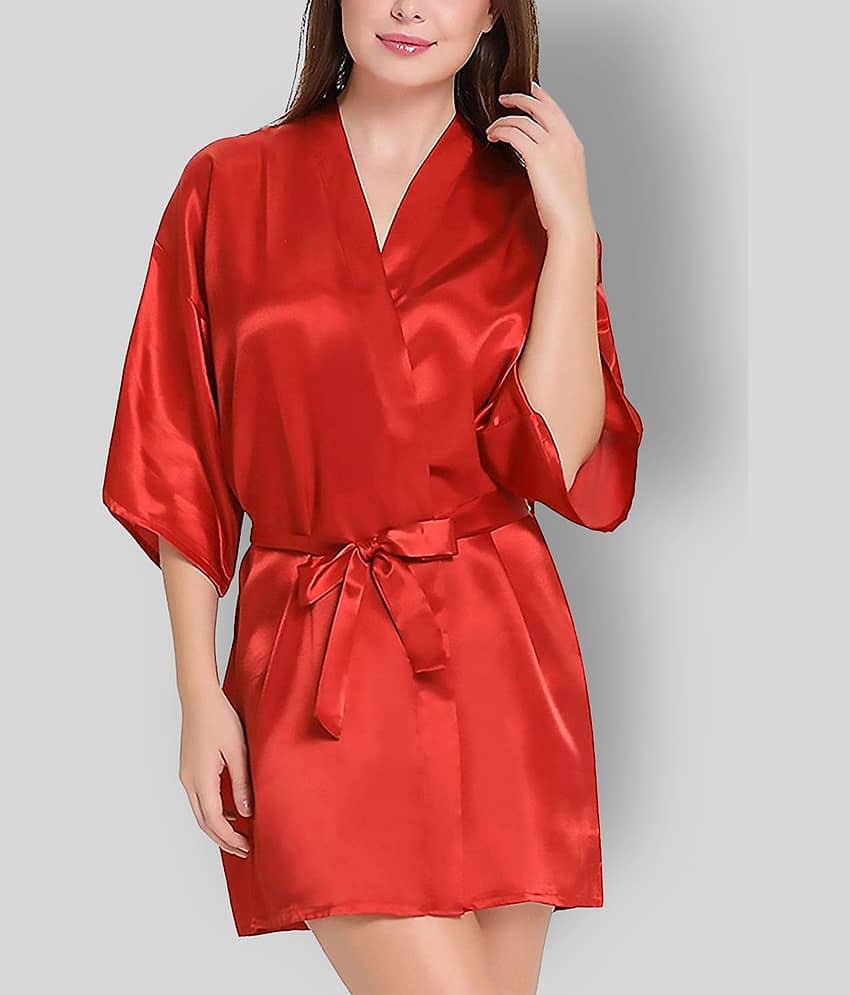 Celosia - Red Satin Women's Nightwear Robes ( Pack of 4 )