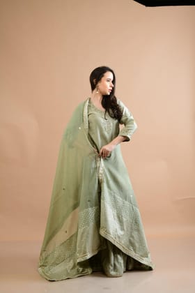 SAGE GREEN CHANDERI SHARARA SET OF 3-XL
