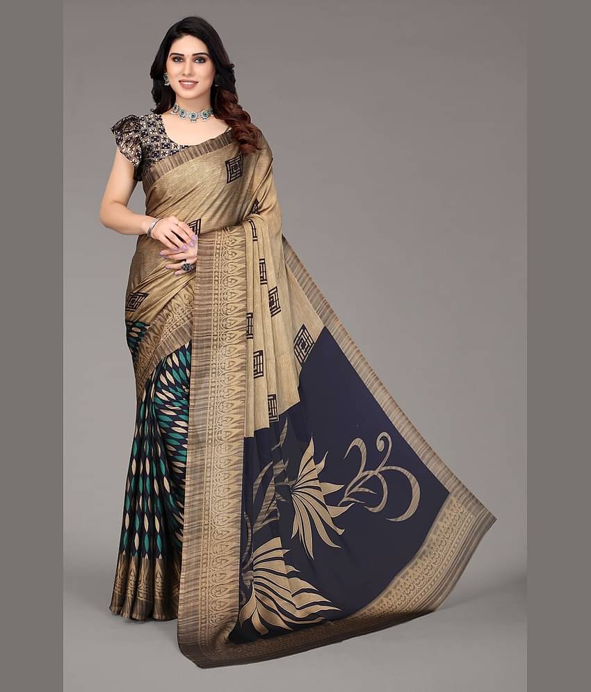 FABMORA Chiffon Printed Saree With Unstitched Blouse Piece ( Maroon )