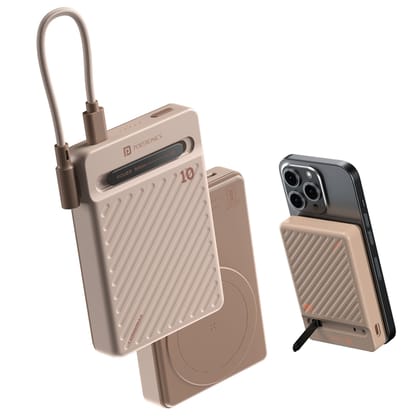 Portronics Chyro 10000mAh Magnetic Wireless Fast Charging Powerbank With MagSafe Mobile Stand,In-Built Type C Cable,20W Max Output for iPhone 12 and Above, Android and Other Qi Enabled Devices(Mocha)