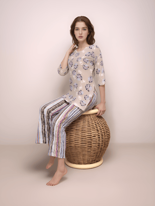 Fablush Women's Kurti Nightsuit | 100% Rayon | FB15012-Pista Print / M