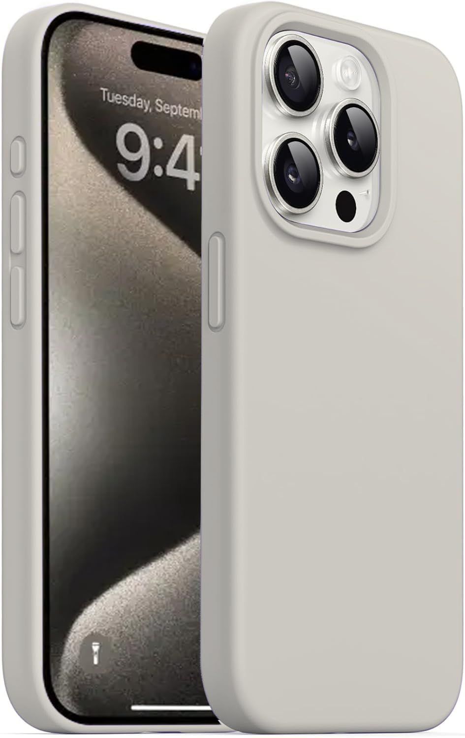 DIZORO Compatible for iPhone 15 Pro Case 6.1, Slim Liquid Silicone Case 3 Layers Full Covered Soft Gel Rubber Phone Case Protective Cover 6.1 Inch (Natural Titanium) DIZORO Compatible for iPhone 15 Pro Case 6.1, Slim Liquid Silicone Case 3 Layers Full Co