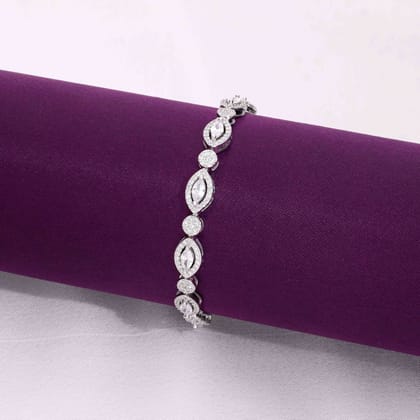 Stylish Pear And Bezel Silver Tennis Bracelet-White Stone / Silver