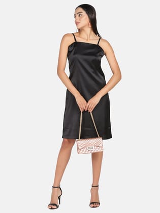 Satin Spaghetti  Dress - Black-S