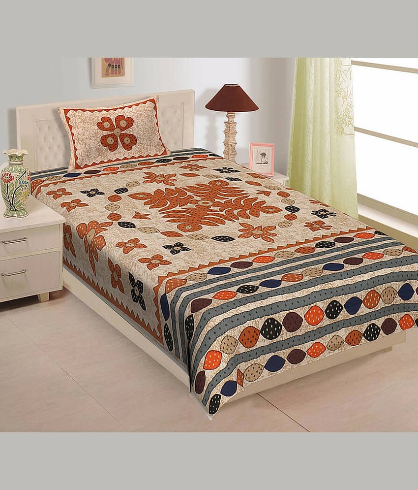 ABHACLOTHO Cotton 1 Single Bedsheet with 1 Pillow Cover ( Multicolor )
