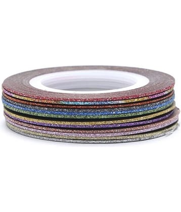 Looks United 10 Mixed Color Glitter Self Adhesive Nail Art Striping Tape Rolls (Pack Of 10)