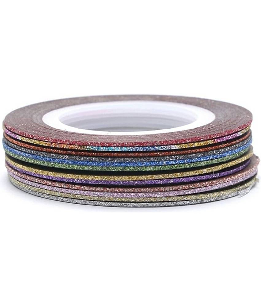 Looks United 10 Mixed Color Glitter Self Adhesive Nail Art Striping Tape Rolls (Pack Of 10)