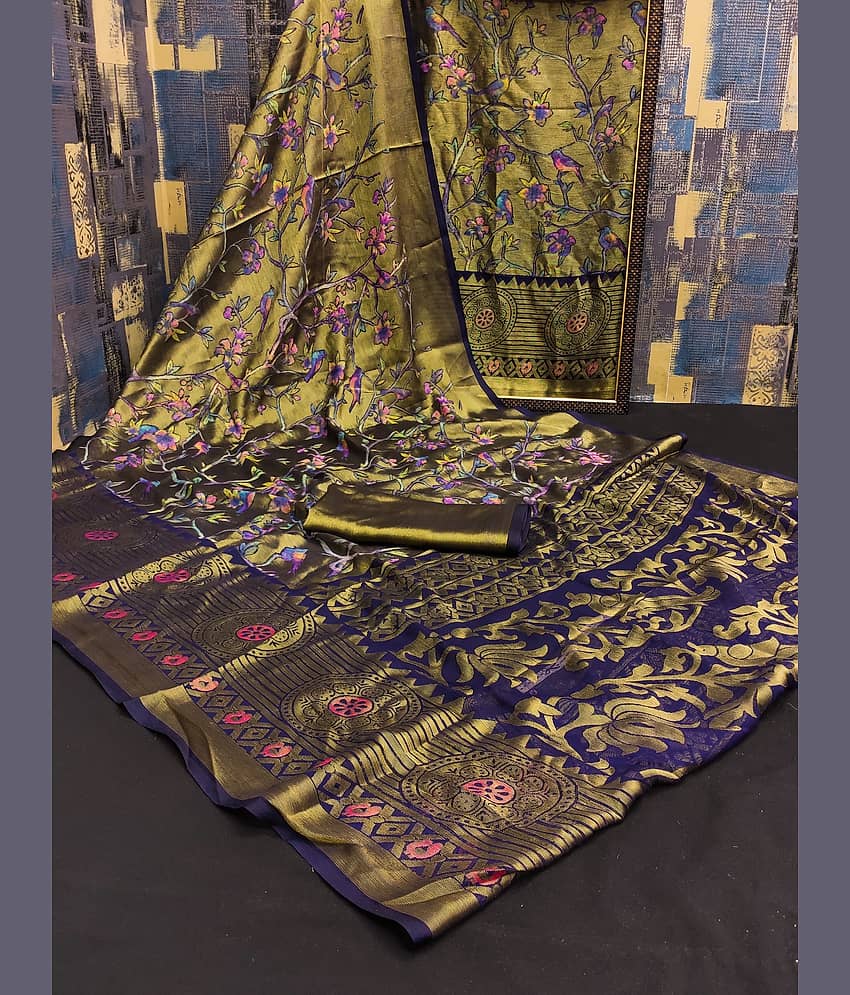 Kanooda Prints Brasso Self Design Saree With Unstitched Blouse Piece ( Multicolor )
