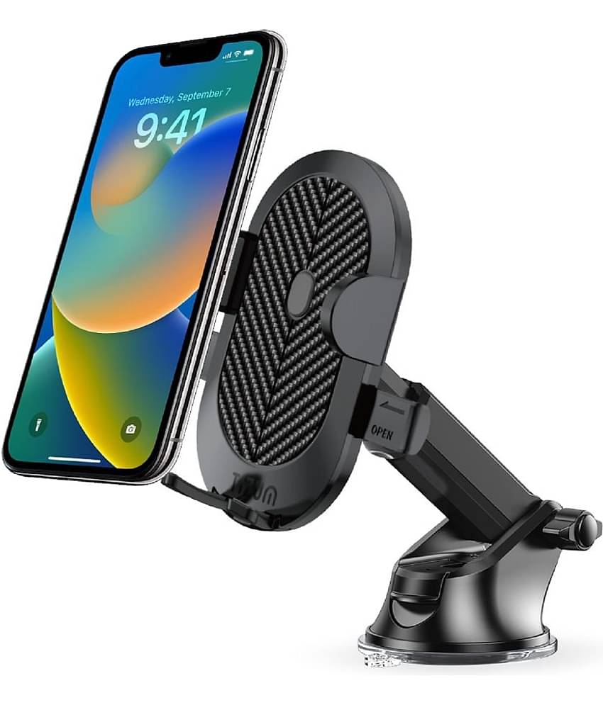 Tizum Universal Car Mobile Holder Stand| Strong Suction Cup, Double Shift Locking for Dashboard Windshield| Quick Release, Long Telescopic Arm, 360° Rotatable Head| All Mobile Phone, Black
