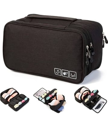 House of Quirk Travel Multi-Function Bra Underwear Packing Organize Storage Bag, Bra/Socks/Cosmetic Accessories Storage Case - Black