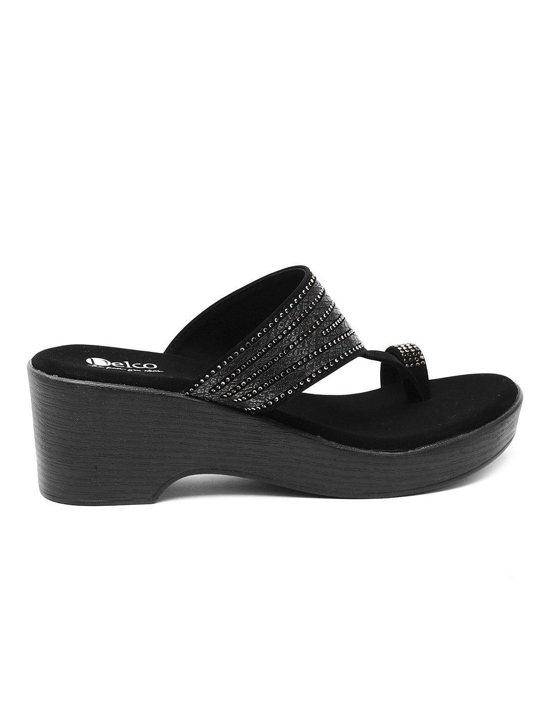 Elegant Lift: Delco's Platform Chappal-36 / Black