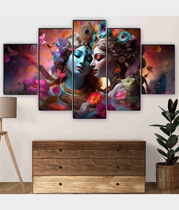 SNDArt Set Of 5 Radha Krishna Wall Paintings For Living Room 18 x 30 inch
