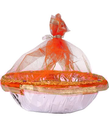 PRANSUNITA Handmade Decorated Gift Basket with Readymade Net Packing – (Size 9 inch round) - Fancy Gift Packaging for Room Hampers, Wedding Packing, Fruit, Dry fruit, Confectionary, Birthday, Baby Shower - Pack of 5 pcs