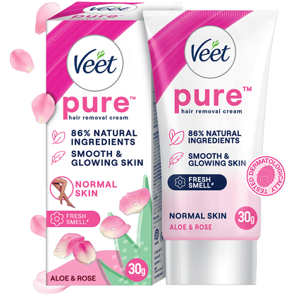 Veet Pure Hair Removal Cream 86% Natural Ingredients Aloe & Rose 30g