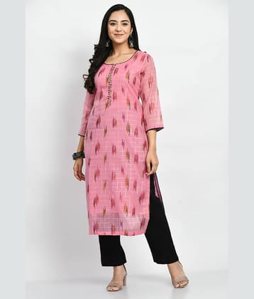MAURYA Chanderi Printed Straight Women's Kurti - Pink ( Pack of 1 )