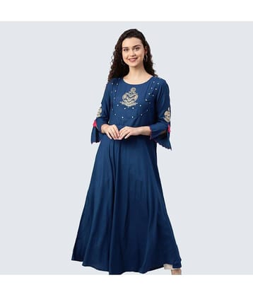 Yash Gallery - Blue Rayon Women's Flared Kurti ( Pack of 1 )