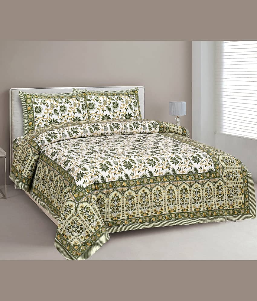 CLOTHORO Cotton 1 Double Bedsheet with 2 Pillow Covers ( Green )