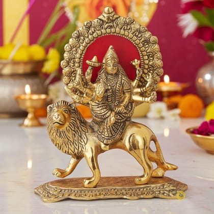 Aluminium Durga Ji Decorative Showpiece – Home Temple Goddess Idol, Height : 8 Inch (ASMAS259 G)
