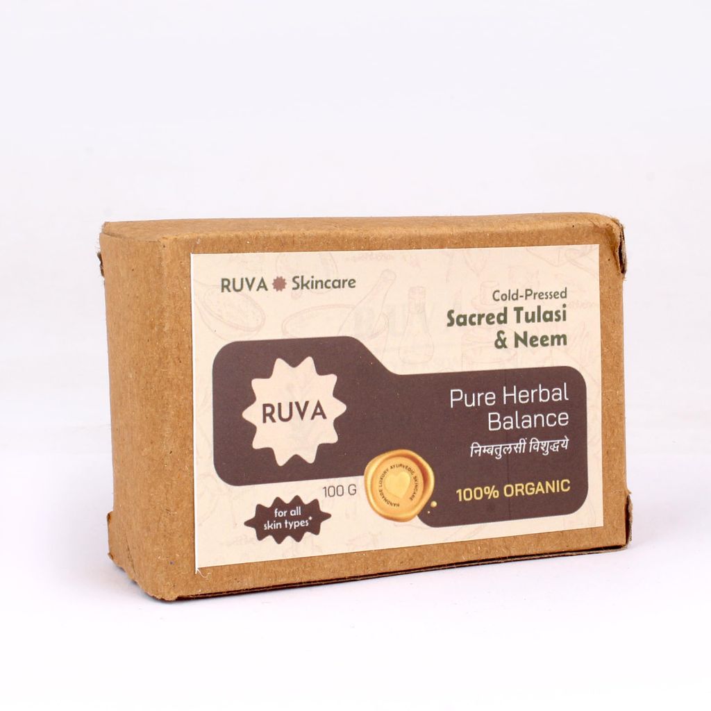 RUVA Handmade Sacred Tulasi & Neem Cold-Pressed Ayurvedic Soap Bar with Pure Neem Extract | Daily Ritual, Balanced Skin | Velvety Lather, Face Safe | Ritual Skincare for All Skin Types