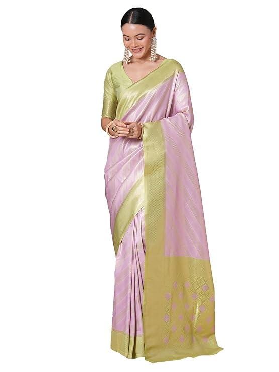 Women's Silk Blend Ethnic Motif Printed Saree With Unstitched Blouse Piece