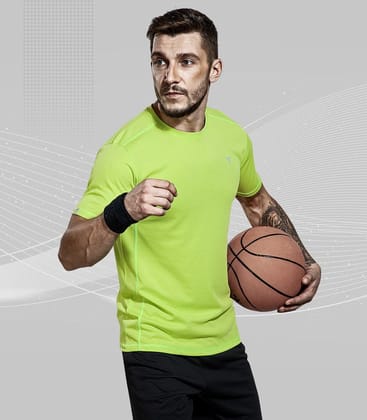 TechnoSport Crew Neck Half Sleeve Dry Fit T Shirt for Men OR-10 (Lemon Green)-S
