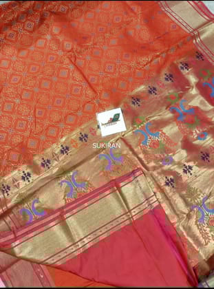 Fusion of semi kanchi sarees with bandej and paithani