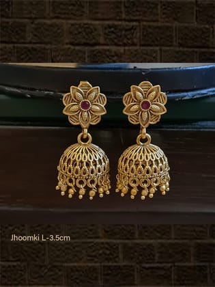 Flower top with ruby stone small jhoomki
