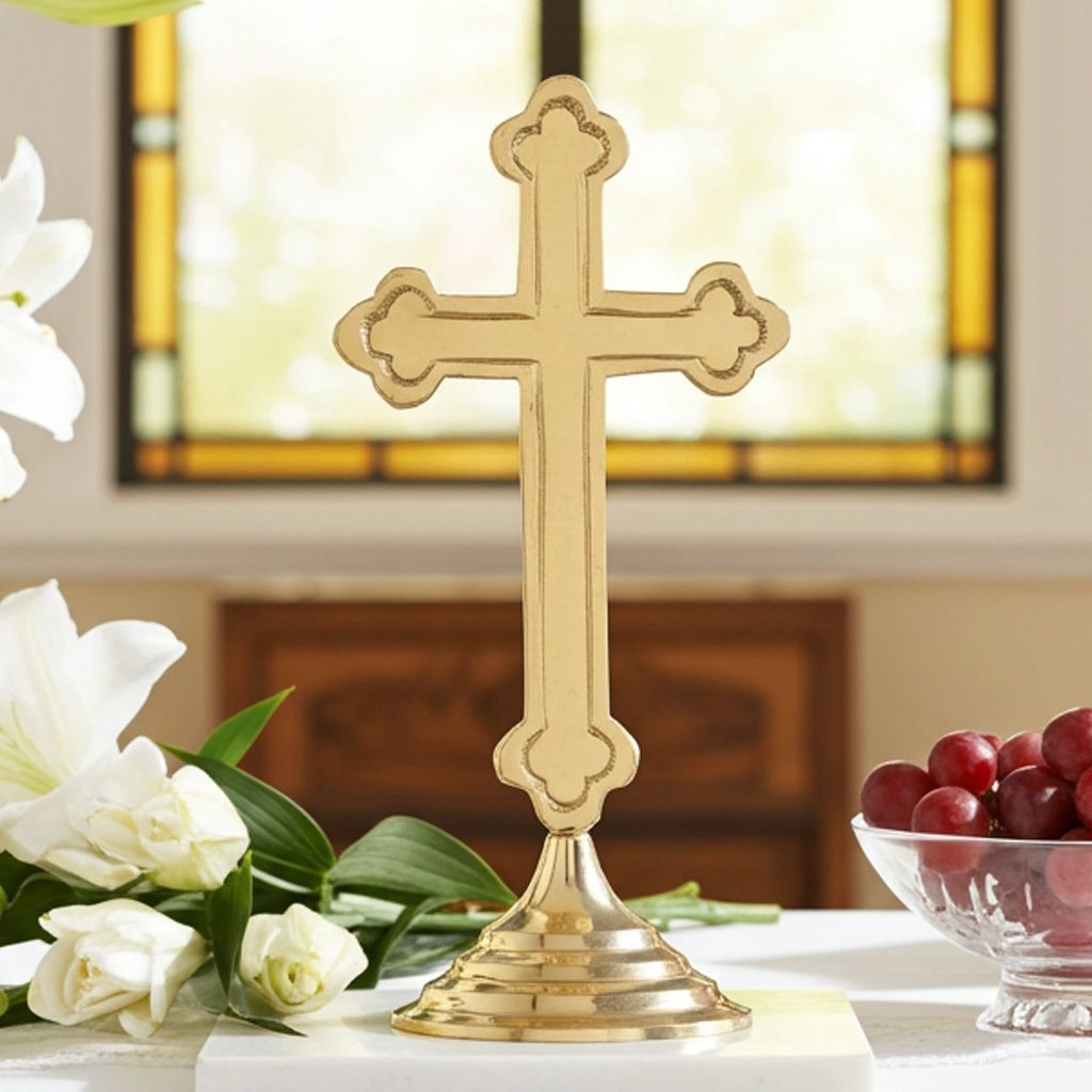 Brass Decorative Showpiece Christmas Cross � Elegant Holy Cross For Festival & Home Decoration, Height : 6.5 Inch (FMAS486 A)