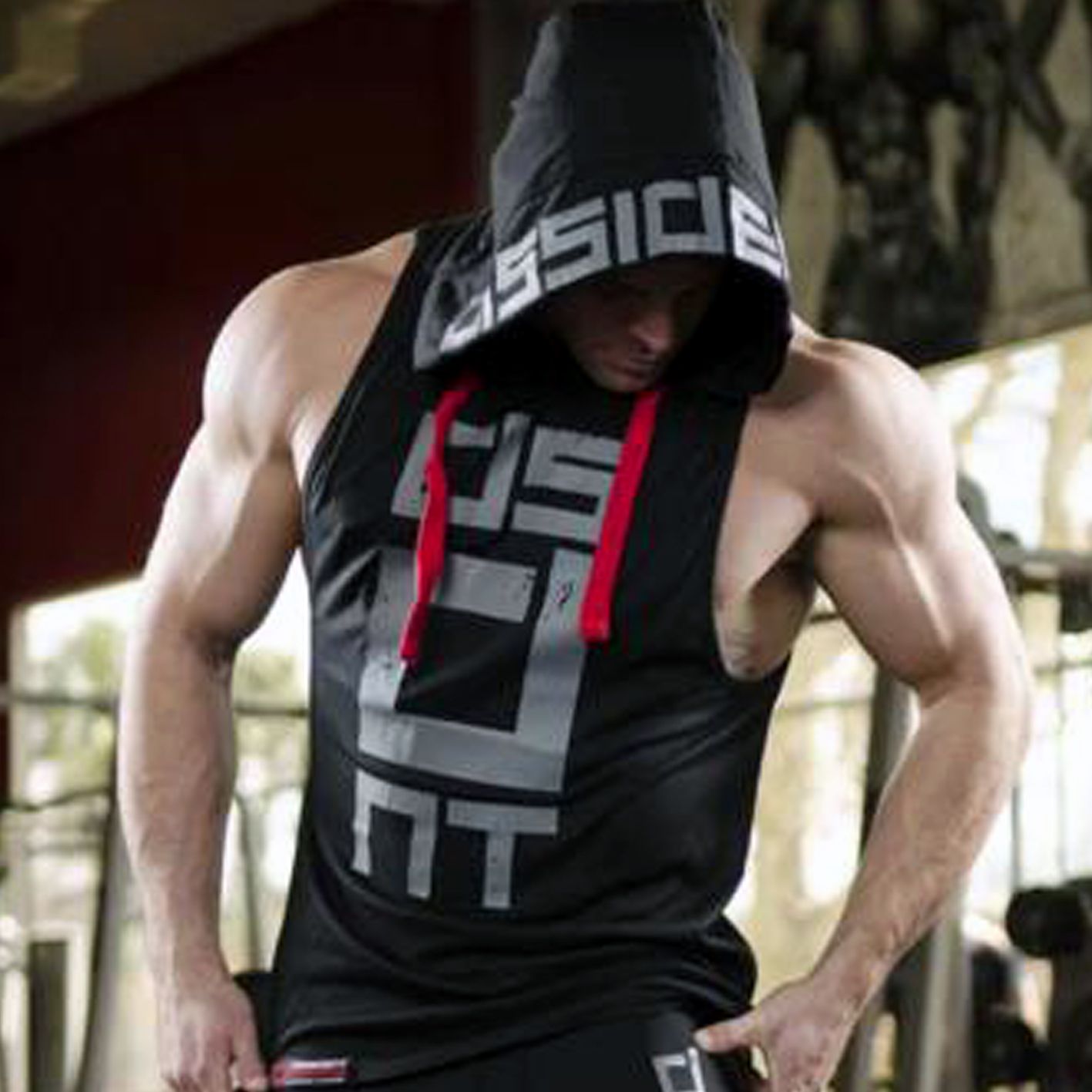HOT BUTTON Get Ready to Sweat in Style Men's Sleeveless Workout Hoodies - Perfect for Bodybuilding, Fitness, and Sports - Shop Now