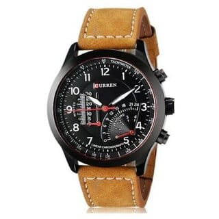 Curren Meter Black Dial Brown Leather Belt Analog Men'S Watch new By 5 Star