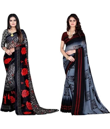 LEELAVATI Georgette Printed Saree With Unstitched Blouse Piece ( Grey )