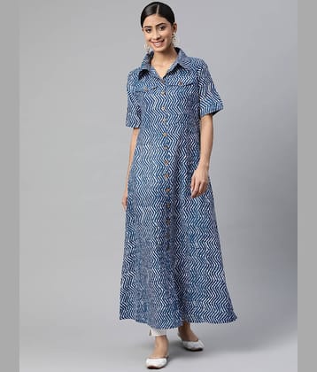 SVARCHI - Blue Cotton Women's Flared Kurti ( Pack of 1 )