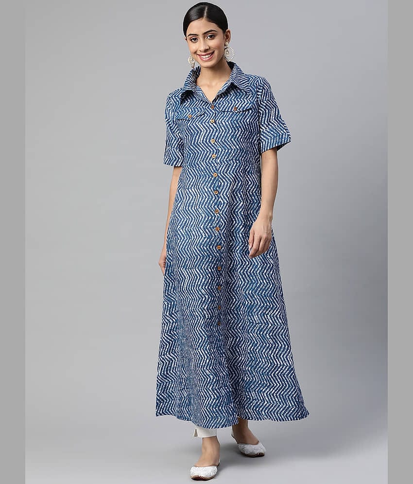 SVARCHI - Blue Cotton Women's Flared Kurti ( Pack of 1 )