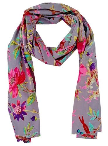 Birds of Paradise Voile Scarf Stole 50x180 cms-Grey