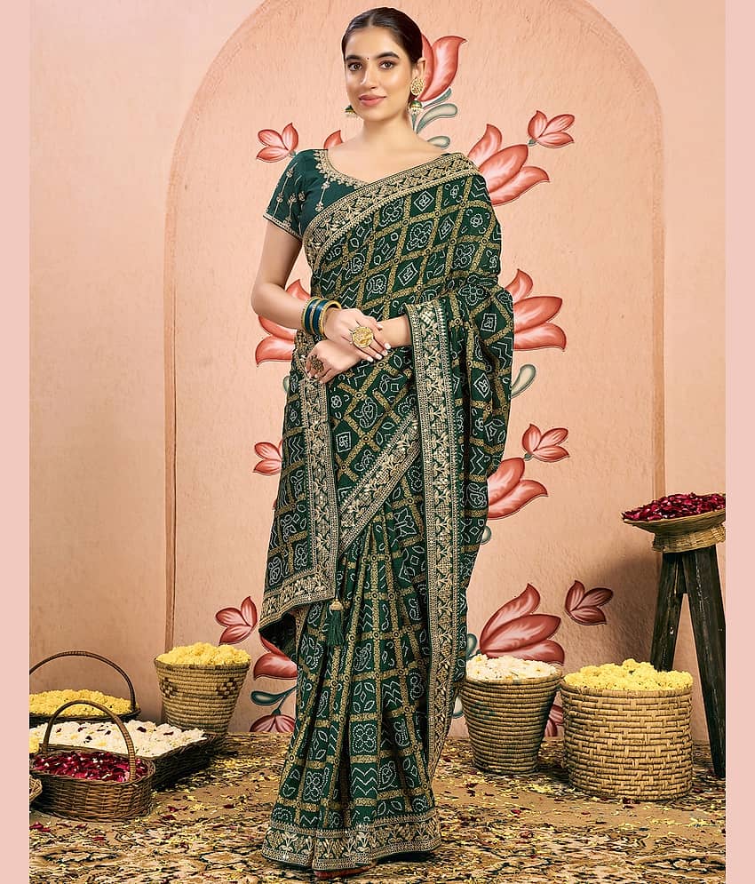 Samah Georgette Embellished Bandhani Sarees With Unstitched Blouse Piece ( Multicolor 1 )