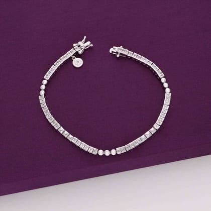 Plain Rectangle Baguettes Silver Tennis Bracelet-White Stone / Silver